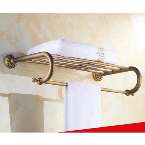 2016 Fashion Carving Flower Antique Brass Towel Rack ,Bathroom Luxury Accessories Towel Bars Shelf ,Europe Bronze Towel Holder
