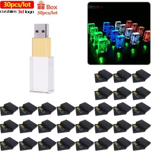 30pcs/ Free box Crystal USB Flash Drive 128GB Pen Drive 64GB Metal Usb Stick 32GB Pendrive 16GB USB Flash 8GB 4GB Free logo