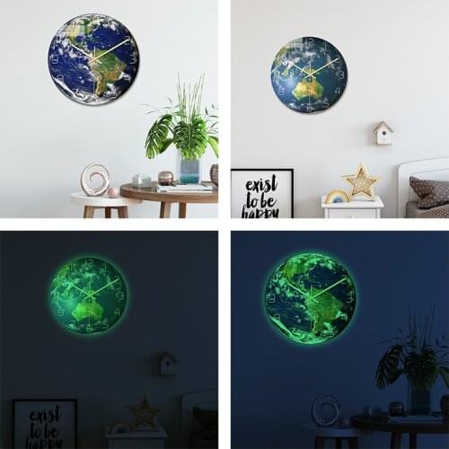3D Acrylic Luminous Earth Wall Clock 7 Continents 8 Styles Mute Sweep Hanging Clock Glow in the Dark for Kids Bedroom Home Decor