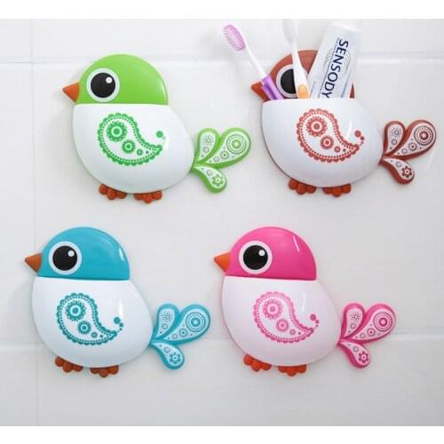 4Pcs/LOT Lovely Bird Sucker Toothbrush Holder Bathroom Accessories Toothbrush Holder Wall Bathroom Set