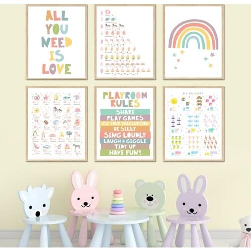 Alphabet Digital Table Rainbow Nursery Cartoon Wall Art Canvas Painting Nordic Posters And Prints Wall Pictures Child Room Decor