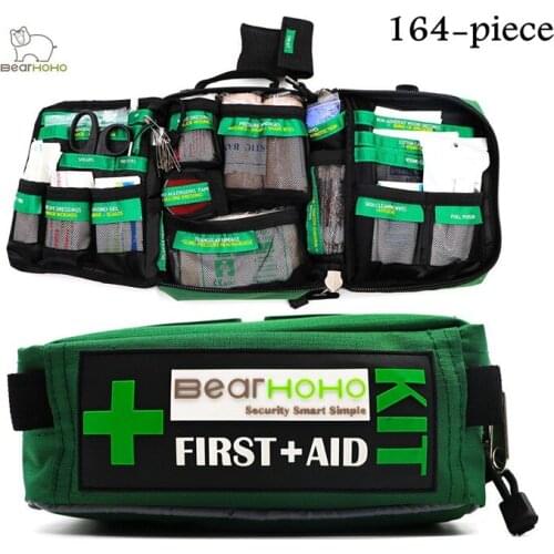 Green Handy First Aid Kit 164-Piece Lightweight Emergency Medical Storage Bag Outdoor Car Luggage School Hiking Survival Kits