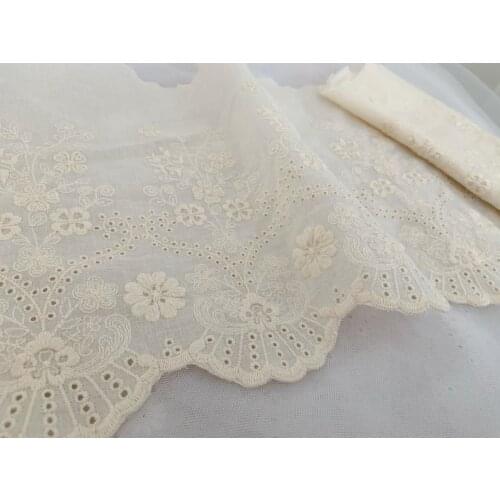 Off White Cotton Lace Trim, Embroidered Cotton Lace Trim With Daisy And Florals
