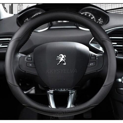 For Peugeot 2008 2013~2018 year Car Steering Wheel Cover Carbon Fibre + PU Leather Auto Accessories interior Coche