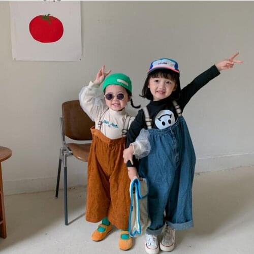 2021 new wholesale girls boys denim overalls autumn cotton fashion kids pants 1-7 years WS68