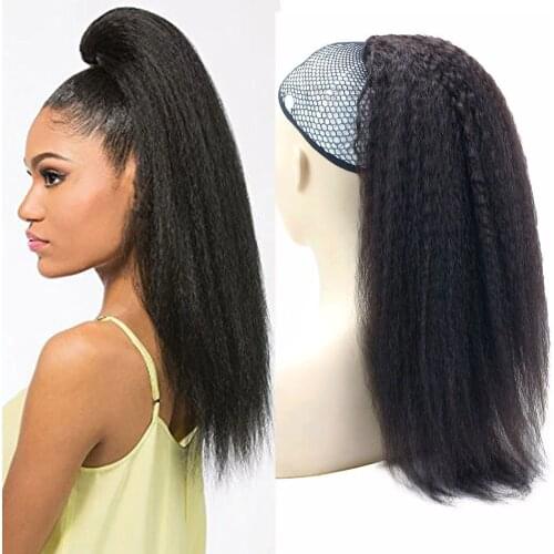 Eseewigs Kinky Straight Brazilian Human Hair Drawstring Ponytail Clip In Hair Extensions Natural Color Remy 2 Clips In Ponytail