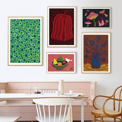 Yayoi Kusama Artwork Exhibition Posters and Prints Mushroom Wall Art Pictures Museum Canvas Painting for Living Room Home Decor
