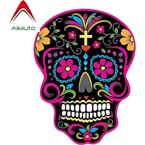 Aliauto Classic Car Sticker Mexican Sugar Skull Reflective PVC Decal for Mercedes Honda Toyota Volkswagen Renault Opel,10cm*13cm