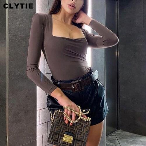 Clytie Casual New Sexy Bodysuits Women Long Sleeve Spring Autumn Women Skinny Party Female Clubwear Elastic Bodysuits