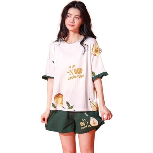 Women Print Fruits Shorts Sets Pajamas Sets 2PCS Cotton Pyjamas Sleep Suit Sleepwear Nightwear Summer Lounge M-XXL Home Wear