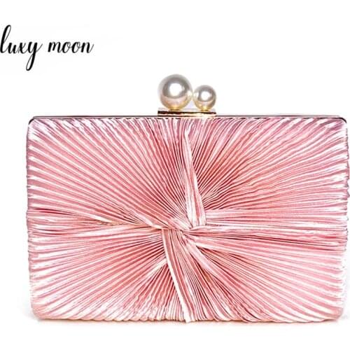 Women Pink Clutch Purse Fashion Fold Evening Bag Elegant Lady Chain Shoulder Bag For Party Banquet ZD1389