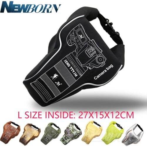 L 27x15x12cm Waterproof Quakeproof Camera Lens Video Bag Storage Case PU/Cloth for Canon Nikon Sony Pentax Fujifilm DSLR Camera