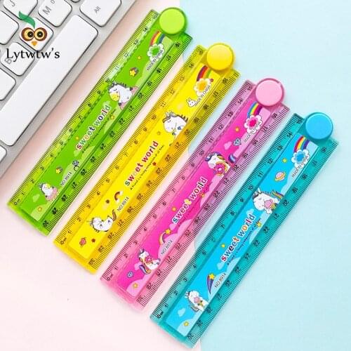 1 PCS Lytwtws Candy Color Sweet Word Kawaii Unicorn Stationery Cartoon Drawing Gift Office School Folded Straight Plastic Ruler