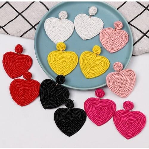 FASHIONSNOOPS 6 Colors Hot Vintage Drop Earrings for Women Resin Beaded Handmade Ethnic Earring Big Earrings Heart Earrings