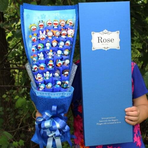 Doraemon Cat Cartoon Bouquet Cat Plush Doll Toy Anime Cat Pvc Animal Dolls Cute Valentines Day Romantic Wedding Gift No Box