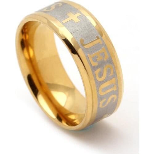 Jesus 316L stainless steel Rings for men 2017 new Fashion Brand 8mm Cross Stainless Steel Rings Woman wedding bands Jewelry Gift