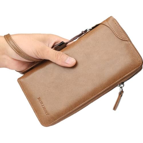 Men Wallet with Strap Fashion PU Leather Zipper Wallets Bussiness Coin Purse and Clutch Wallets High Capacity Long Purses