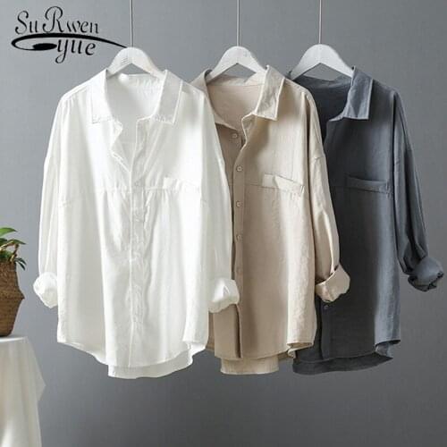 New Fashion Blusas Mujer De Moda 2021 Loose Solid Women Shirts Spring Autumn Dark Green Long Sleeve Women Blouses tops 6720 50