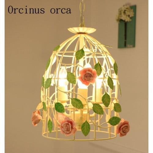 New iron cage chandelier living room restaurant chandelier Korean style creative flowers and chandeliers free shipping