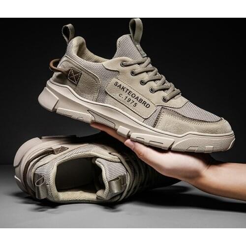 2021 Spring New Men Sports Shoes Vintage Style Runnnig Shoes Man Tooling Board Shoes Male Sneakers Non-Slip Air Mesh Shoes Beige