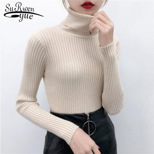 2021 Women Sweater casual solid turtleneck female pullover full sleeve warm soft spring autumn winter knitted cotton 6033 50