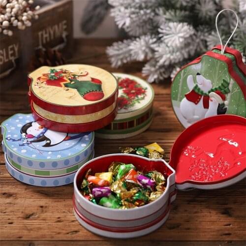 New Year Candy Gift Box Christmas Tin Gift Box Candy Biscuit Storage Box Hanging Tree Christmas Decoration Round Tin Boxes