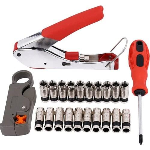 F Head Press Plier Crimping Pliers Coaxial Cable Wire Kit Crimper Tool Alicate Stripping Spanner Seperator Set