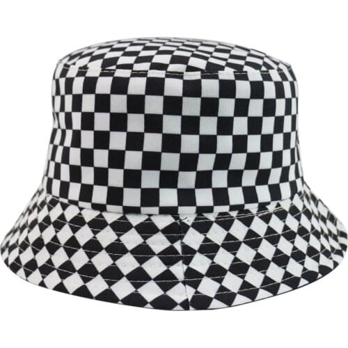 2020 Fashion New Black White Plaid Check Bucket Hats Fishing Caps For Women Men Bucket Hats