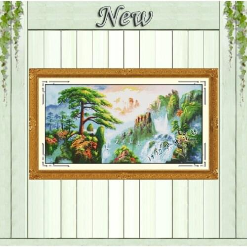 Guest greeting pine in Huangshan mountain decor Counted print on canvas DMC14CT 11CT Cross Stitch Needlework kits Embroider Sets