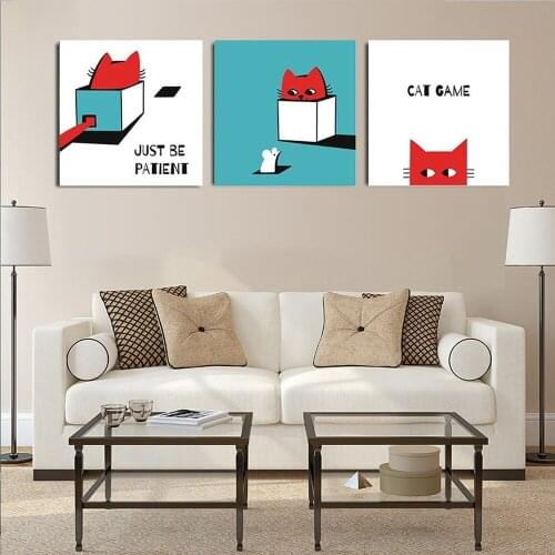 Nordic Small Fresh Cartoon Animal Canvas Painting Cat Game Just Be Patient Poster Childrens Room Aesthetics Decorative Pictures