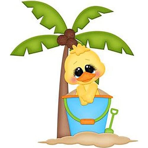 Ducks under a Coconut Tree on the Beach Metal Cutting Dies Animal Baby Doll Stencil for DIY Scrapbooking Cards Decorative