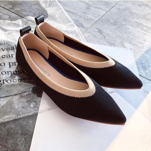 2020 Spring Autumn Black Apricot Women Slip on Flat Loafers Ballet Breathable Knit Shoes Maternity Shoes Mujer Loafers