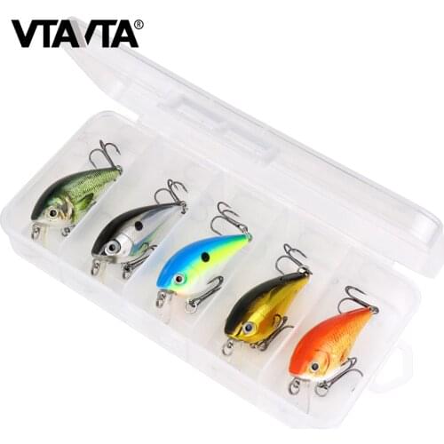 VTAVTA 5pcs/Box Floating Mini Crankbait 4.5cm 6g Minnow Fishing Lures Set Of Wobblers For Pike Fishing Come With Tackle Box