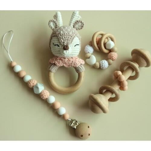 Baby Pacifier Clips Newborn Dummy Holder Teething Bracelets Crochet Elk Soother Chain Infants Rattle Teethe