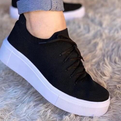 Women Lace Up Sneakers 2021 Female Elastic Platform Vulcanized Casual Mesh Breathable Sport Shoes Ladies Footwear Plus Size 43