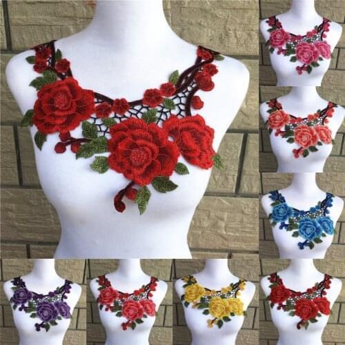1pc 7 Colors Embroidery Colorful Flower Collar Lace Polyester Fabric,DIY Handmade Collar Lace Fabrics For Sewing Collar Crafts