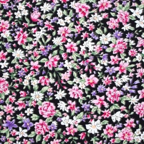 1 Yard Cotton Poplin Fabric for Sewing Patchwork, Dress, Cloth, Bedding - Small flowers and leaf(Black background) (width=140cm)