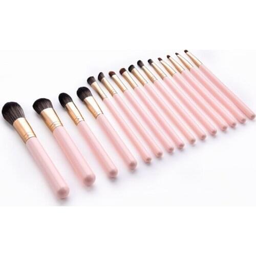 15PCS Makeup Brushes Set Pink Wooden Handle For Foundation Blending Blush Eye Shadow Brow Lip Face Make Up Brush Kit T15022