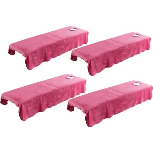 4pcs Spa Massage Table Flat Sheets Beauty Hotel Bed Cover With Hole Rosy