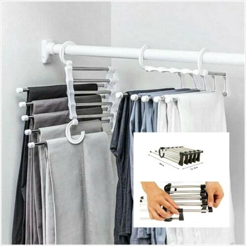Hot Newest Multifunction 5 in 1 Pant rack shelves Stainless Steel Clothes Hangers Multi-functional Wardrobe Magic Hanger