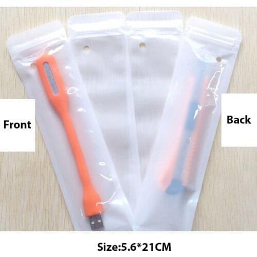 5000pcs/lot 5.6*21CM Small size white clear Plastic zipper opp bag retail package for cable charger mobile phone accessories