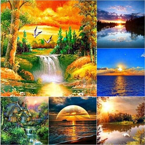 5D DIY Diamond Painting Sunset Seascape Diamond Embroidery Animal Cross Stitch Full Round Square Drill Manual Gift Home Decor