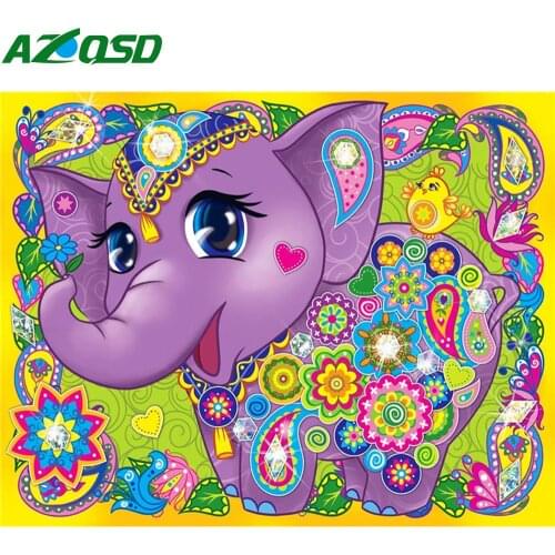 AZQSD Diamond Painting Elephant Cross Stitch Full Square/Round Drill Diamond Embroidery Cartoon Wall Art Needlework Handmade
