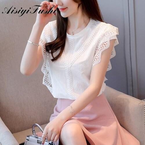 Aisiyifushi White Top Korean Women Summer Tops and Blouse Women Chiffon Polyester Blouses Women Shirts Blouses Elegant Organza
