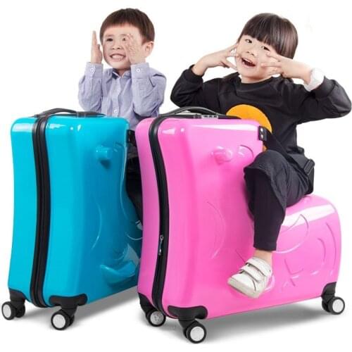 Childrens trolley suitcase baby sit ride rolling luggage bag cartoon wooden horse travel luggage boys girls creative suitcase