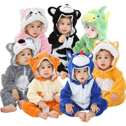 Baby Cartoon Romper Newborn Hooded Infant Clothing Boys Girls Pajamas Animal Onesie Jumpsuit Costumes Winter Flannel Kids Outfit