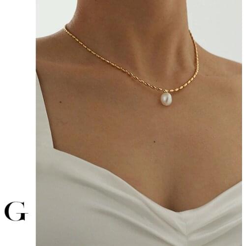 GHIDBK Fashionable Natural Freshwater Pearl Necklaces For Women Girls Bead Oval Pendant New Popular Desinger Ins Style Gift