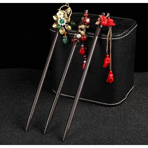 Classic Flower Tassel Handmade Hair Sticks Hair Chopsticks Chinese Bridal Wood Hairpins Hair Clip Wedding Hair Jewelry for Women