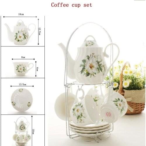 English Classic Ceramic Coffee Cup Tea Cup Teapot Set Afternoon Tea Tableware Set Double Iron Rack Christmas Gift 9 pcs Set