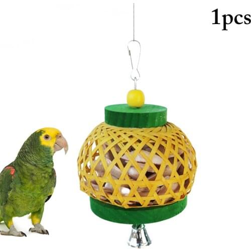 Bird Cage Parrot Toys Natural Wooden Parrot Cage Toy Chew Toy Colorful Parakeet Cockatiel Catch Cage with Bell Chewing Toys